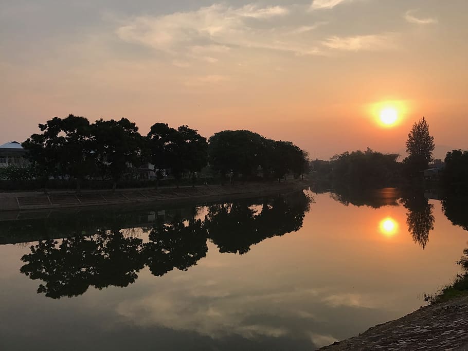 Lampang, Sunset, River, reflection, water, silhouette, sky HD wallpaper