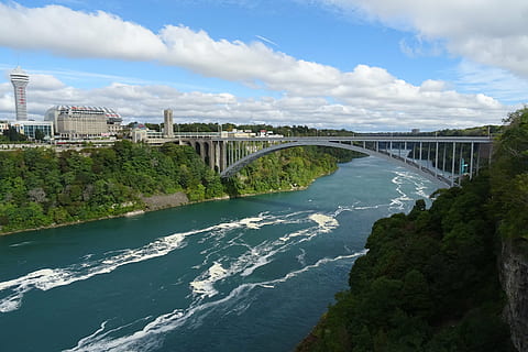 bridge, rainbow bridge, niagara, river, border, usa, canada HD wallpaper