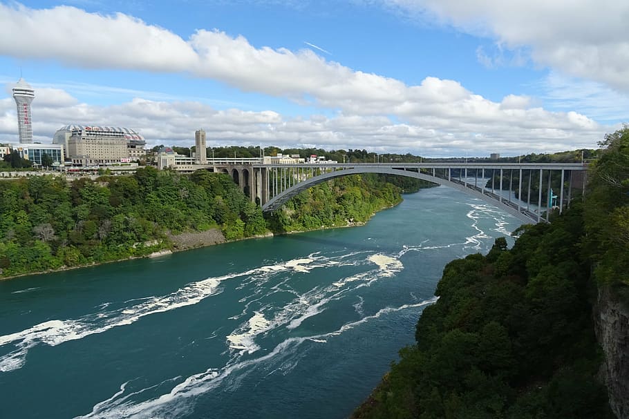 bridge, rainbow bridge, niagara, river, border, usa, canada HD wallpaper