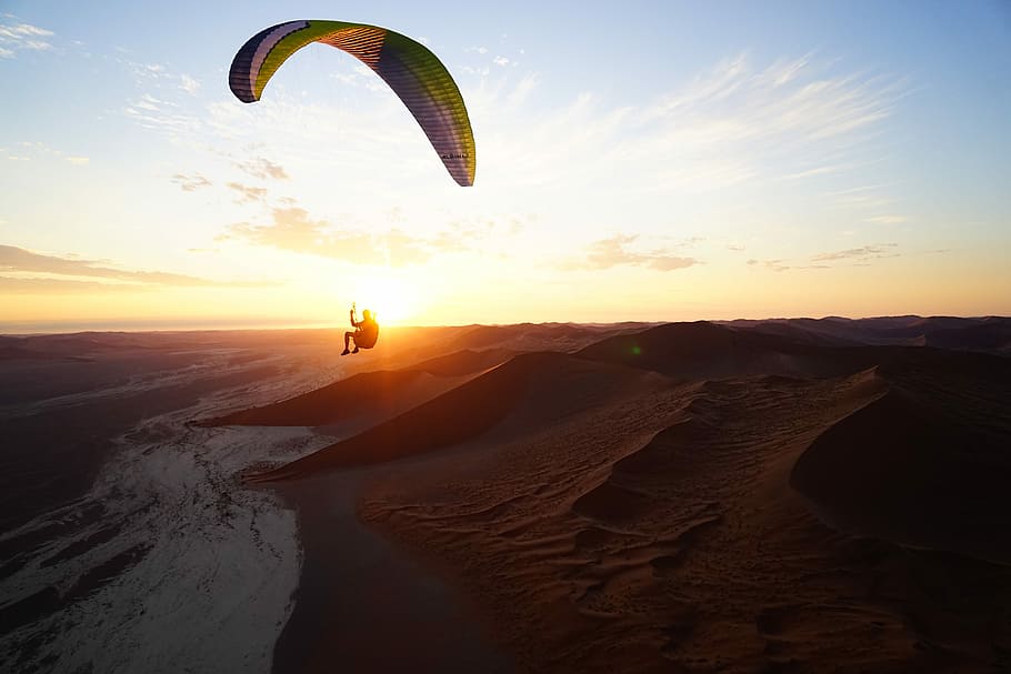 Sunset, Fly, Freedom, Paraglider, adventure, one person, extreme sports HD wallpaper