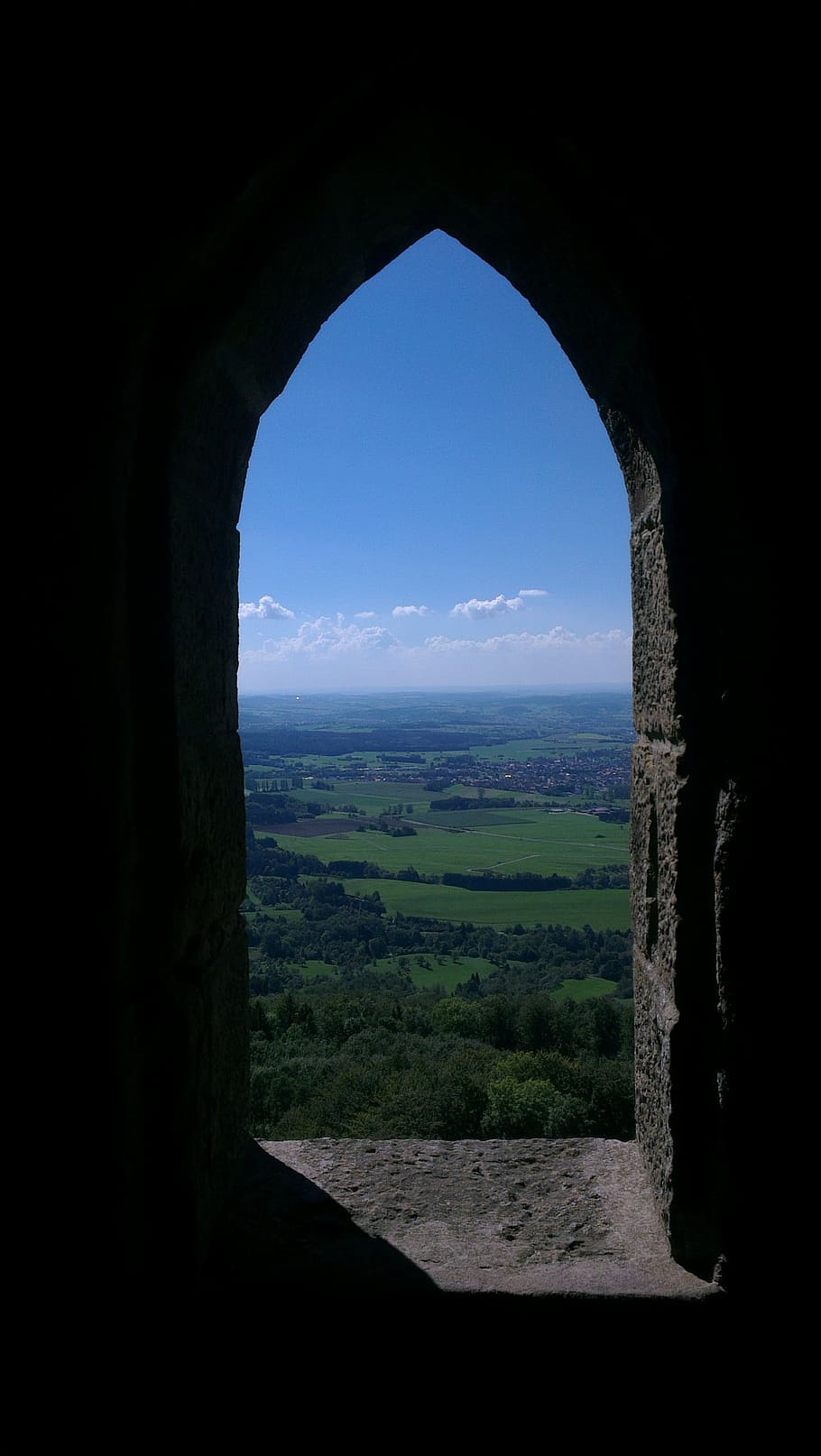 window, castle windows, landscape, outlook, distant, far, sky HD wallpaper
