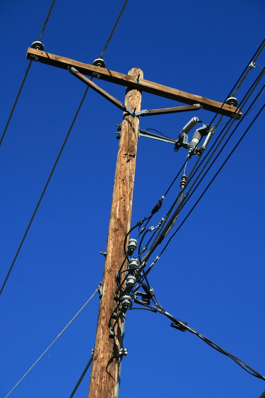 power, pole, electricity, utility, cable, wires, transmission HD wallpaper