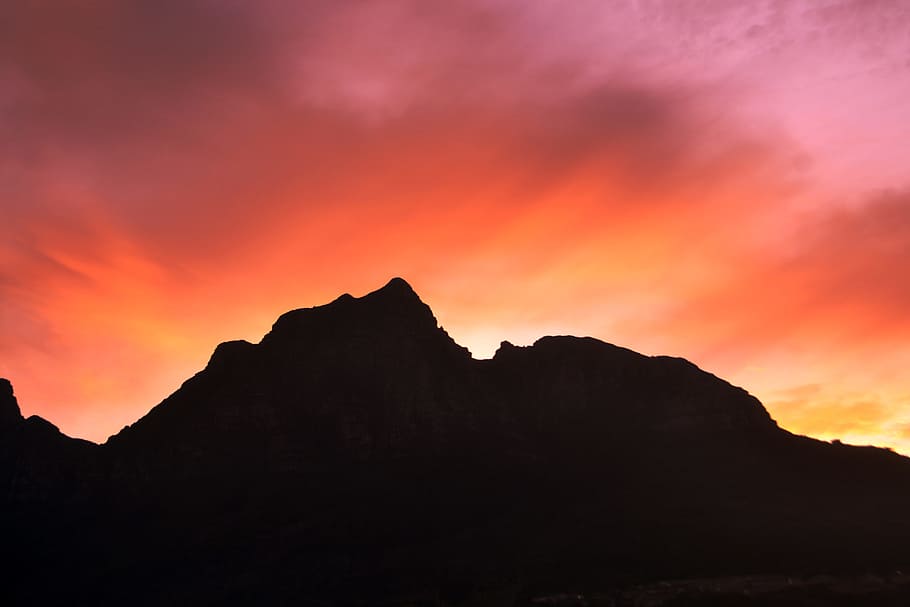silhouette of mountain peak, silhouette of mountain, sunset, sunrise HD wallpaper