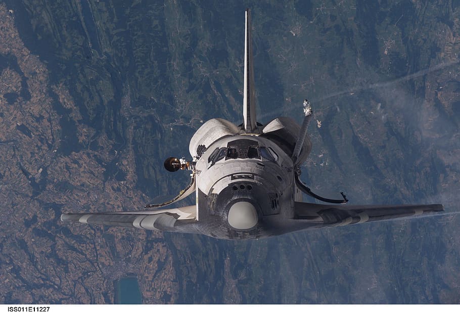Space Shuttle, frontal view, from iss, international space station