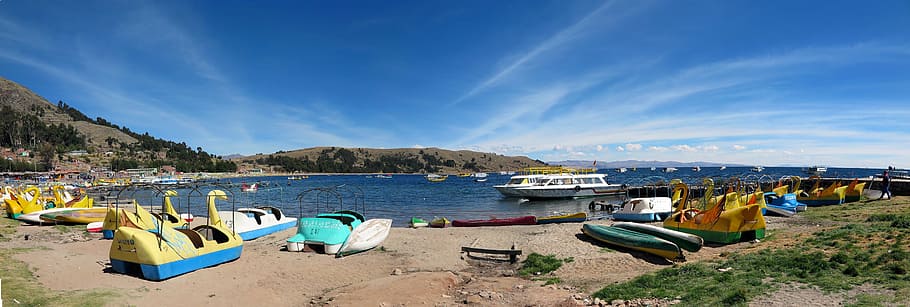 copacabana, lake titicaca, paddle, boat, travel, water, landscape, HD wallpaper