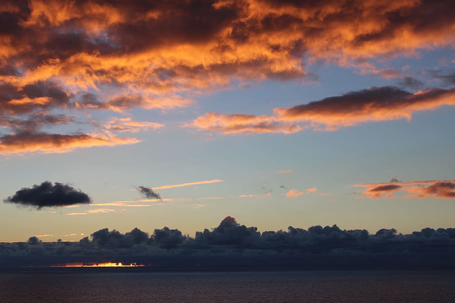 sunset, pink, orange, sky, nature, blue, cloud, colorful, sunlight HD wallpaper