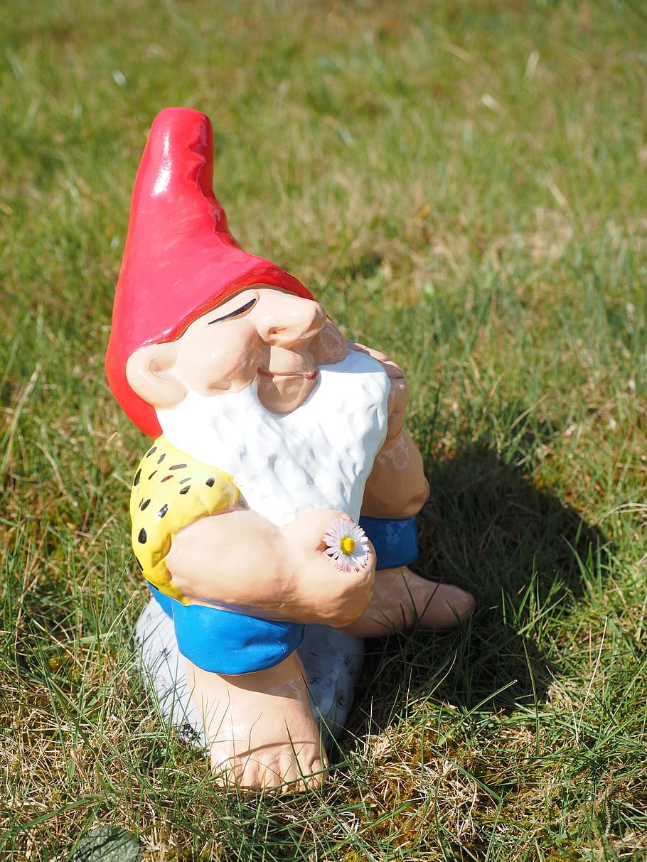 dwarf, garden gnome, satisfied, blessed, happy, dreamy, fabric HD wallpaper