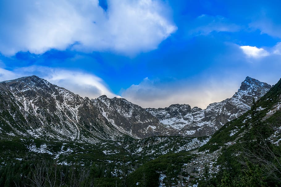 tatry, poland, mountains, landscape, nature, kościelec, black pond tracked, HD wallpaper