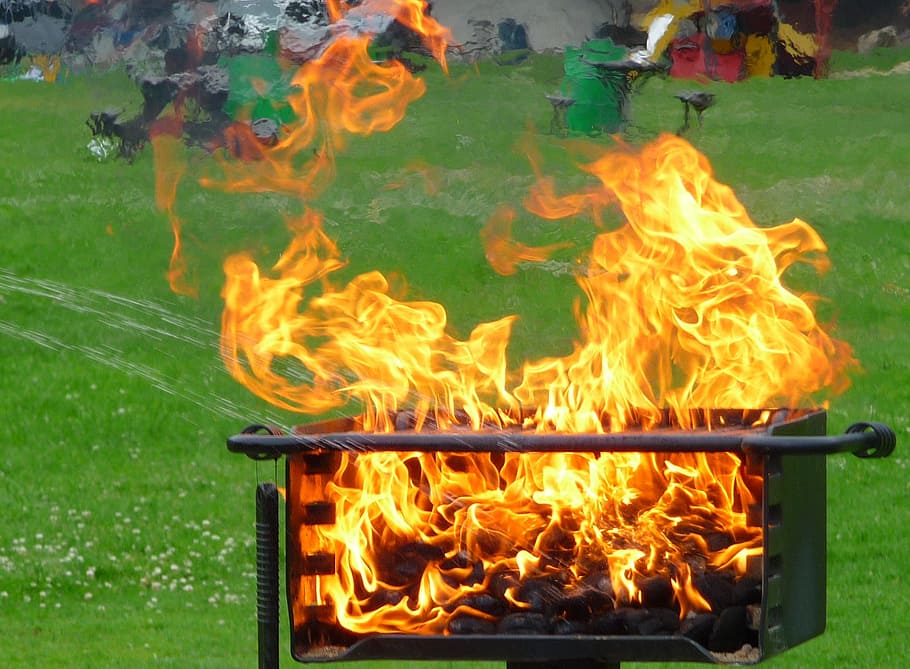 fire, bbq, grill, flame, hot, heat, barbeque, flaming, barbecuing HD wallpaper