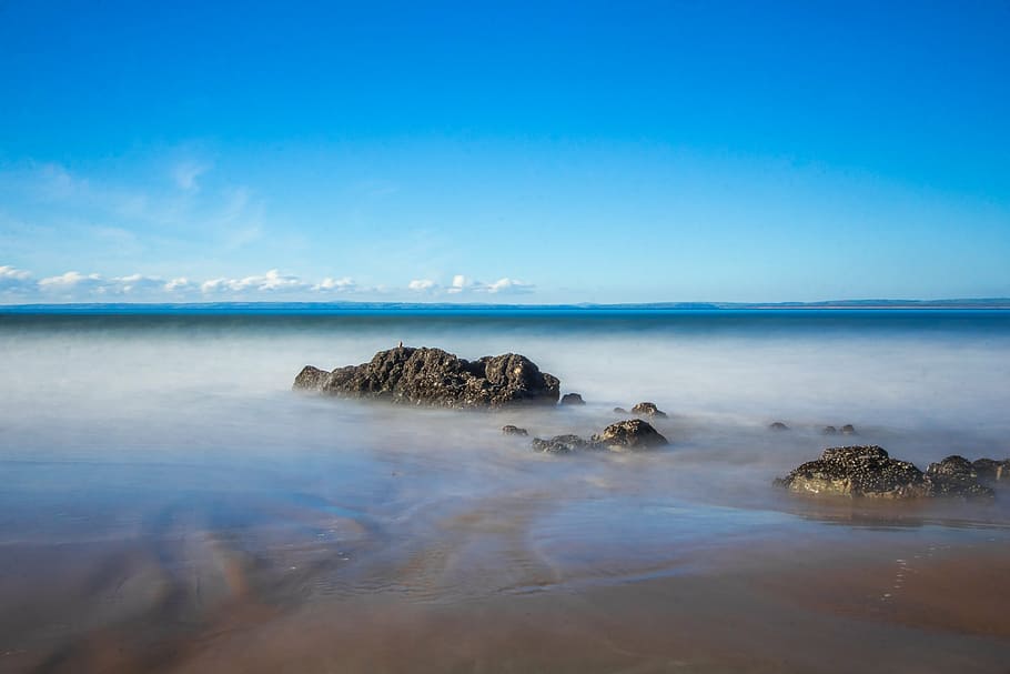 ocean, reefs, low tide, coast, wales, england, water, sea, rock HD wallpaper