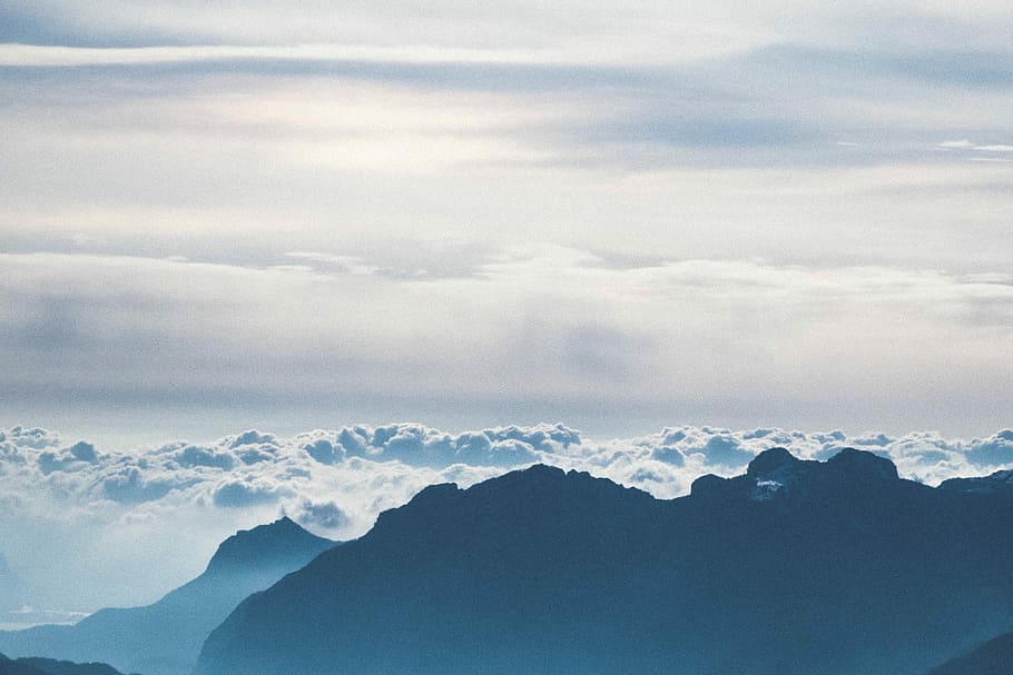 landscape photography of mountains, white clouds during daytime in landscape photography HD wallpaper