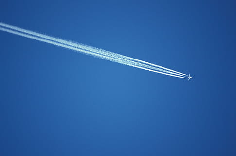 white airplane flying on blue sky, photo of plane under clear blue sky HD wallpaper