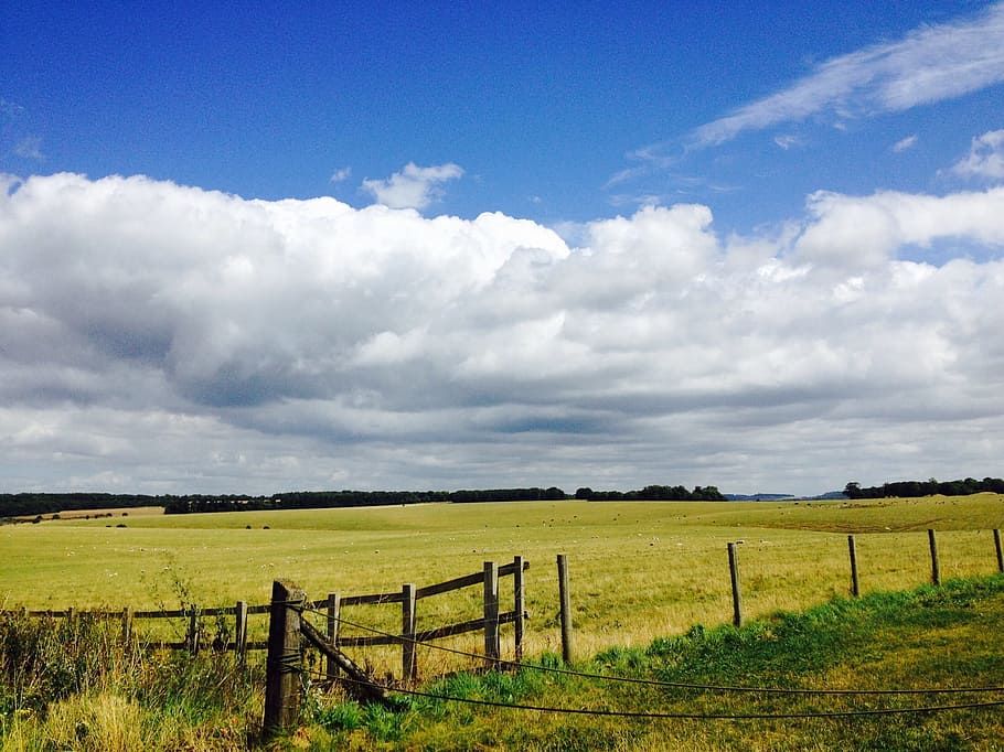 Landscape, Nature, View, Meadow, Field, clouds, summer, fence HD wallpaper