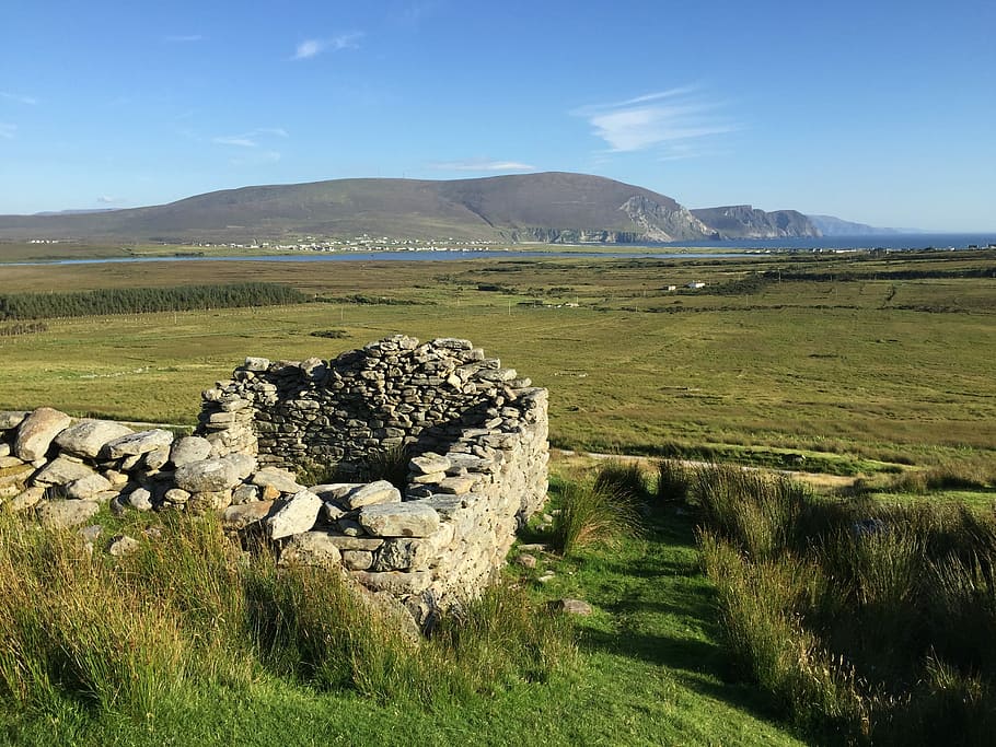 Achill Island, Mayo, Ireland, famine village, ruin, house, cottage, HD wallpaper