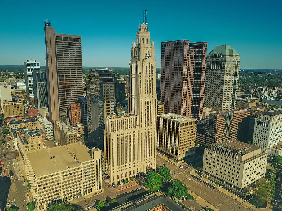 city buildings on top view, aerial photo of buildings during daytime HD wallpaper