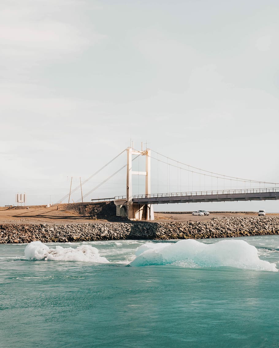Bridges, ice floating on water near bridge, structure, river HD wallpaper