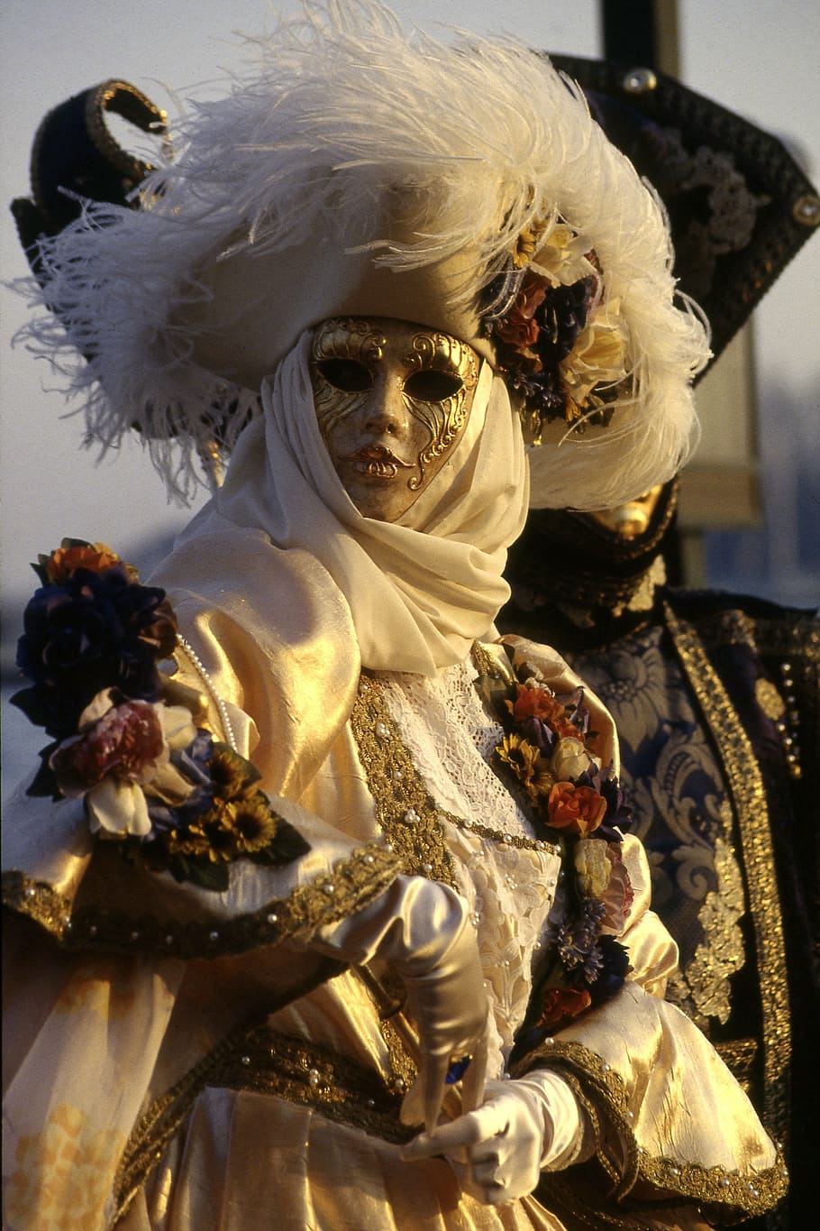 woman wearing masquerade mask and gown, venice, italy, venezia