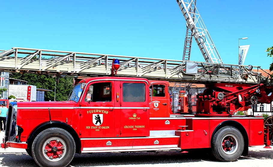 Fire, Fire, Fire Truck, Oldtimer, turntable ladder, st gallen HD wallpaper