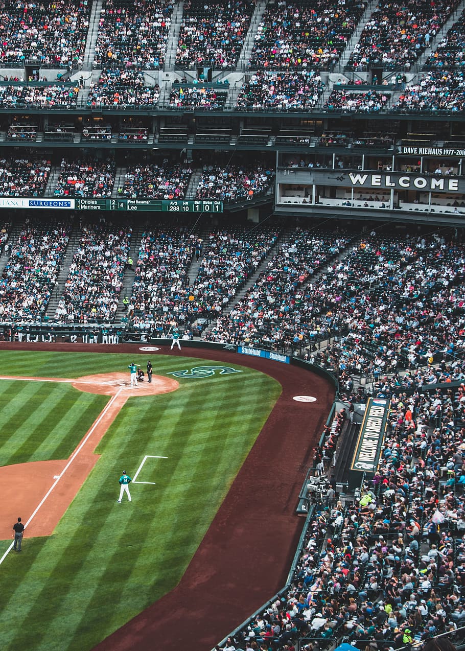 aerial view photography of crowd at the baseball stadium, baseball stadium HD wallpaper