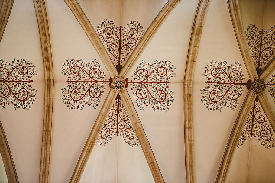 Wells Cathedral, beige and brown floral artwork, ceiling, pattern HD wallpaper