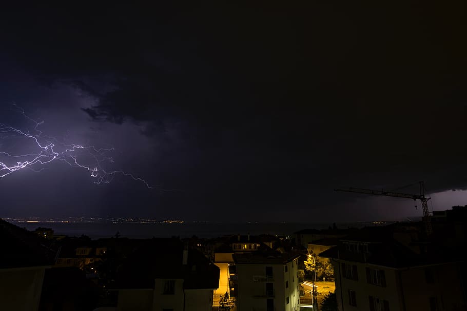 dark, night, lightning, clouds, architecture, building exterior HD wallpaper