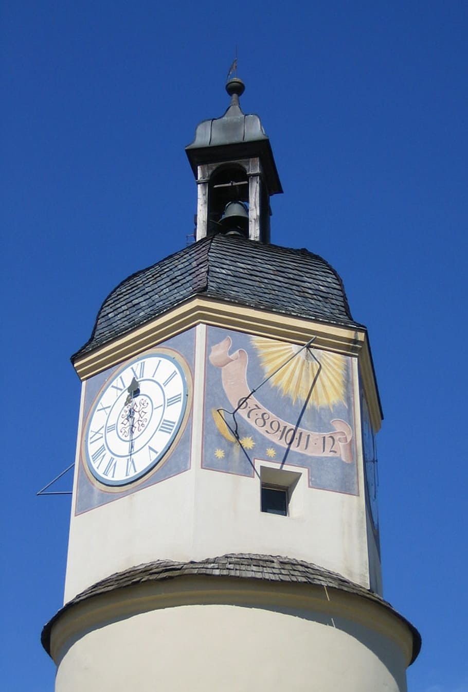 Summer Time, Sundial, Clock, Castle, low angle view, blue, building exterior HD wallpaper