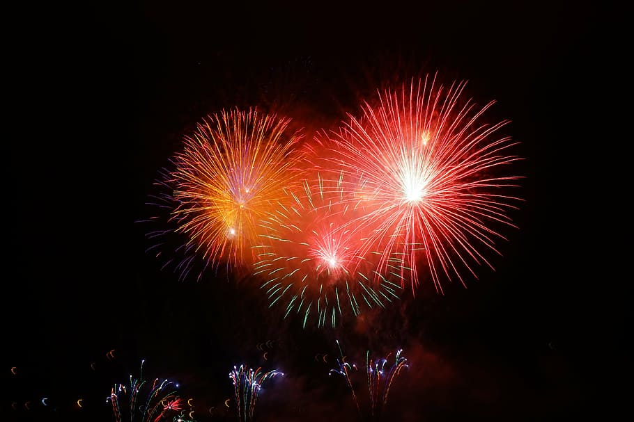 timelapse photography of fireworks during night time, rocket HD wallpaper