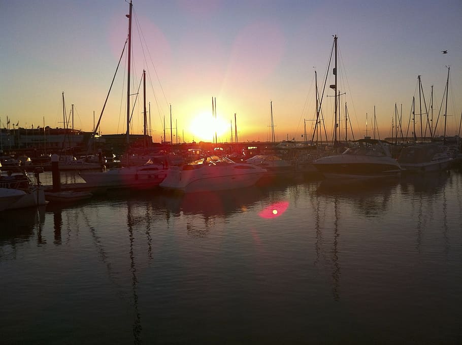 harbour, sunset, reflection, water, harbor, dusk, tourism, port HD wallpaper