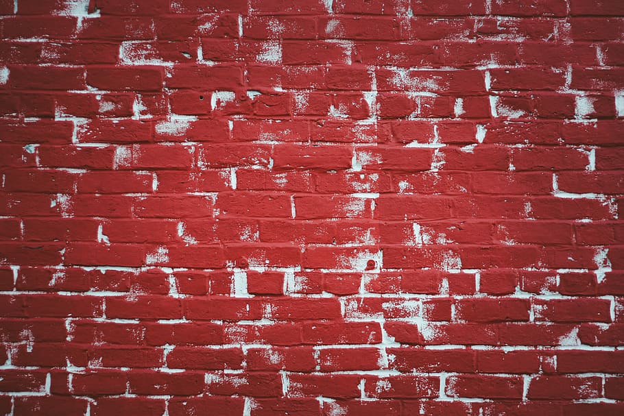 red and white concrete wall bricks, red brick wall, brickwork HD wallpaper