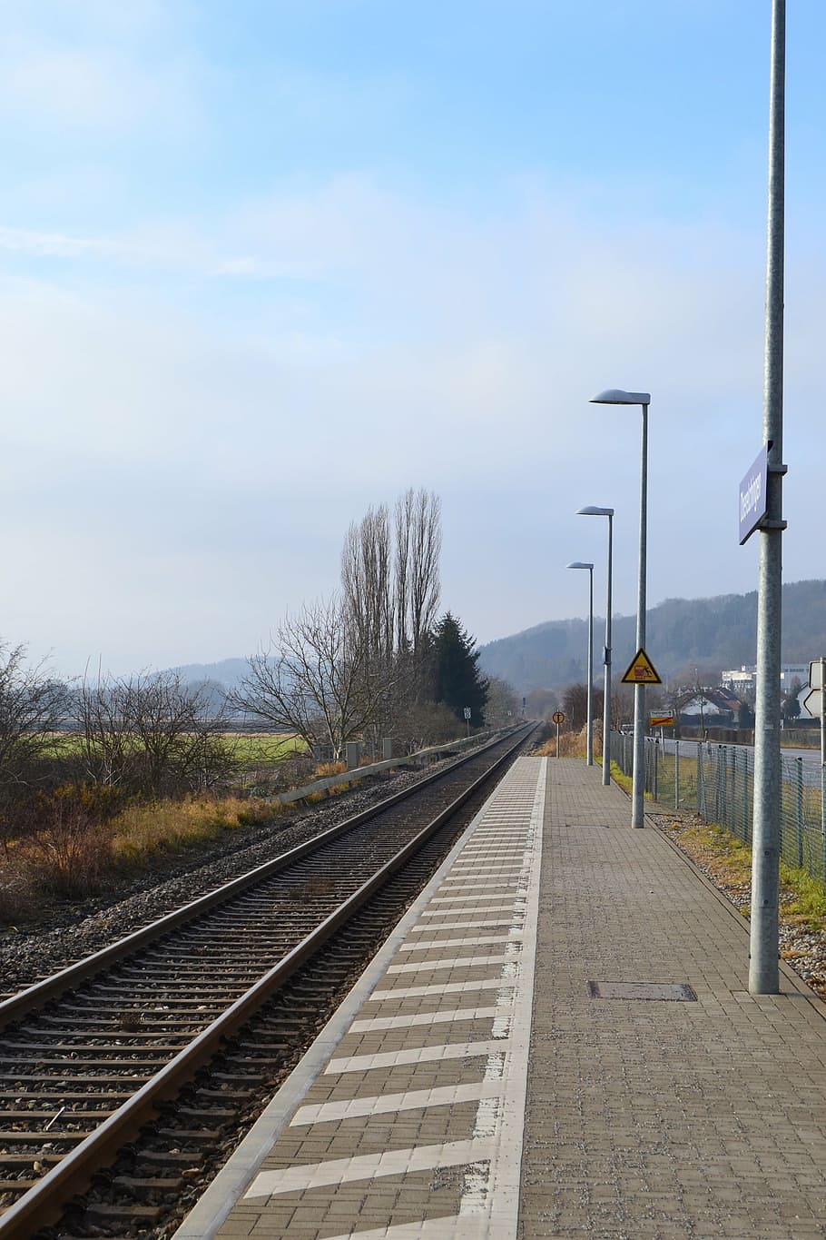 platform, railway station, sun, sky, blue, seemed, gleise, route HD wallpaper