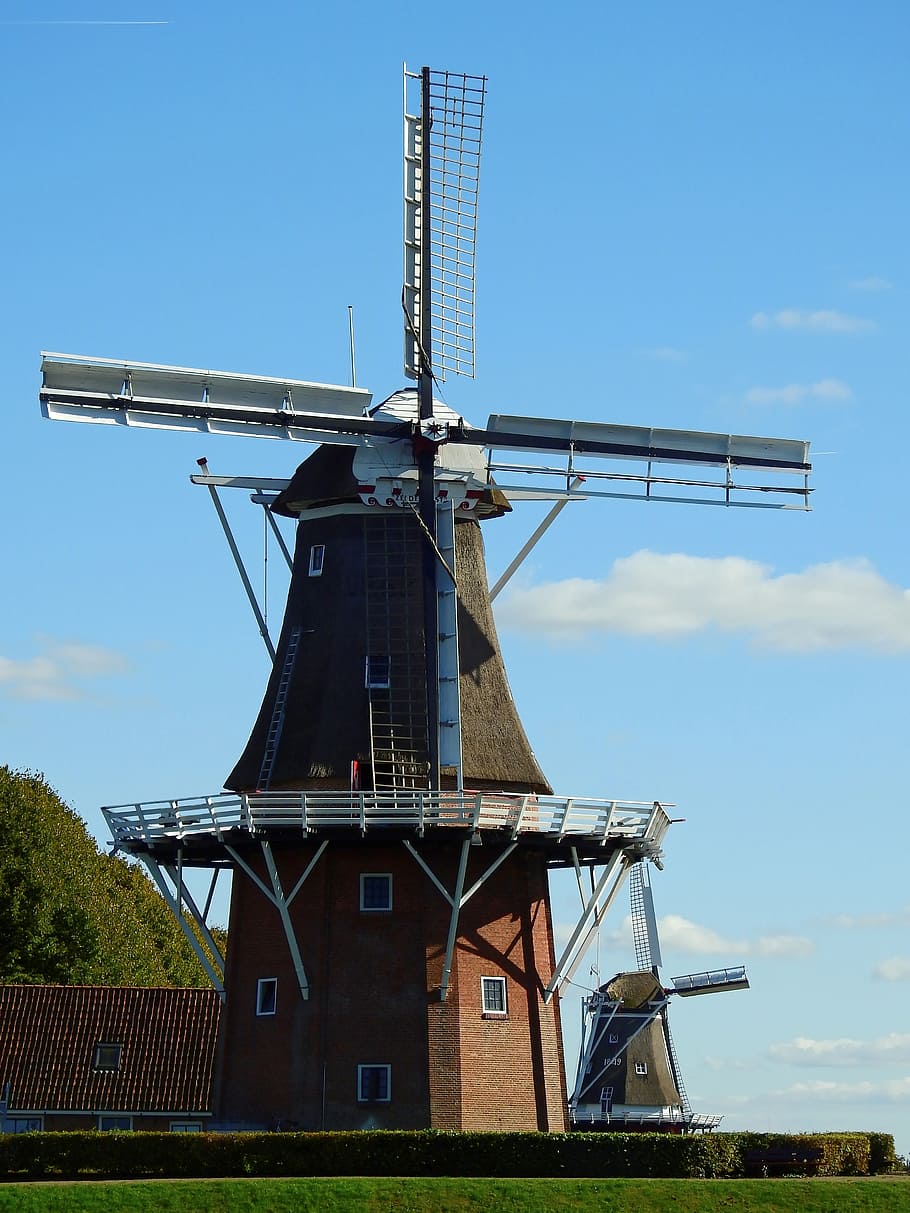 mill, windmill, building, sky, wing, friesland, holland, netherlands HD wallpaper