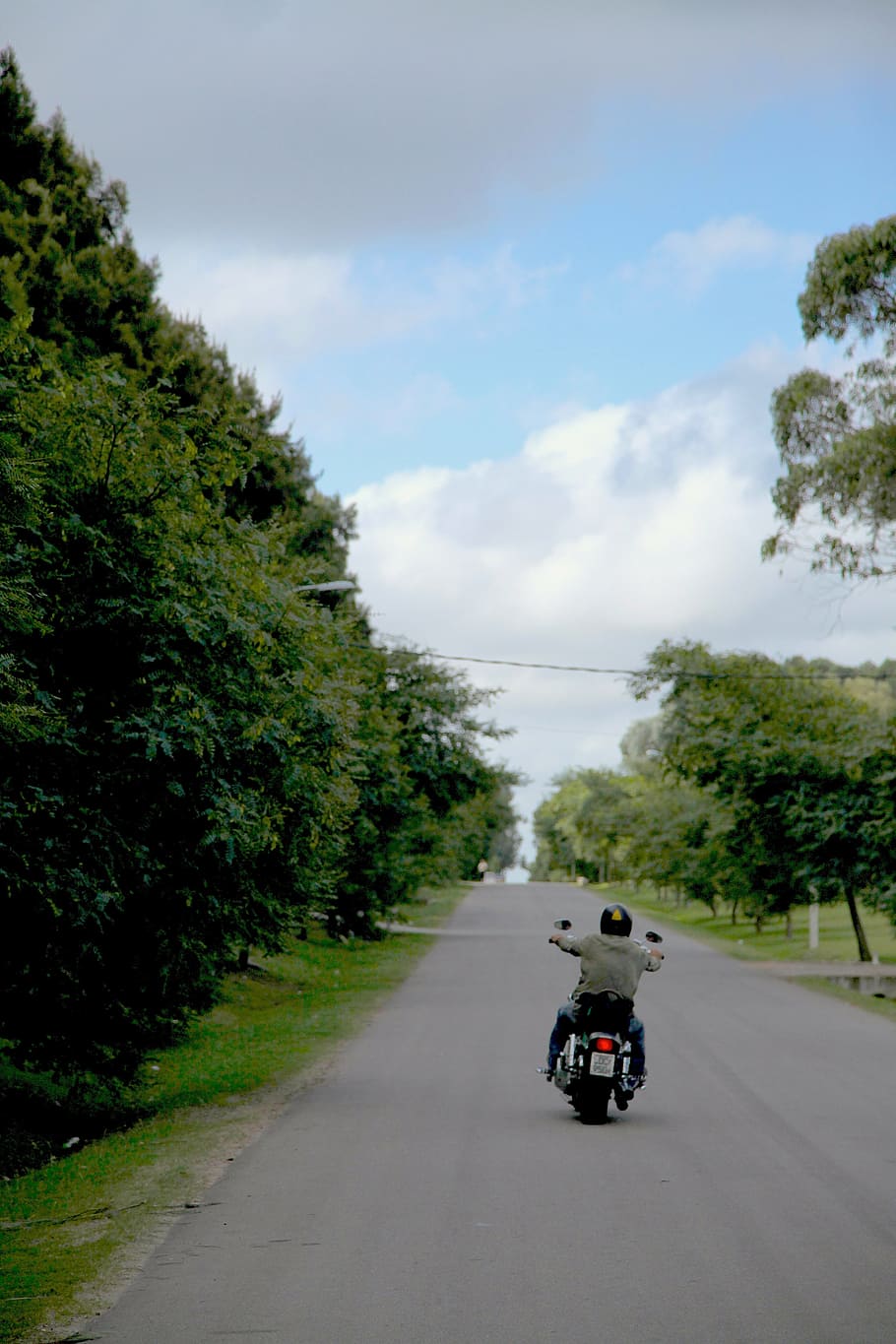 dom, motorcycle, sky, route, path, helmet, travel, trees, uruguay HD wallpaper
