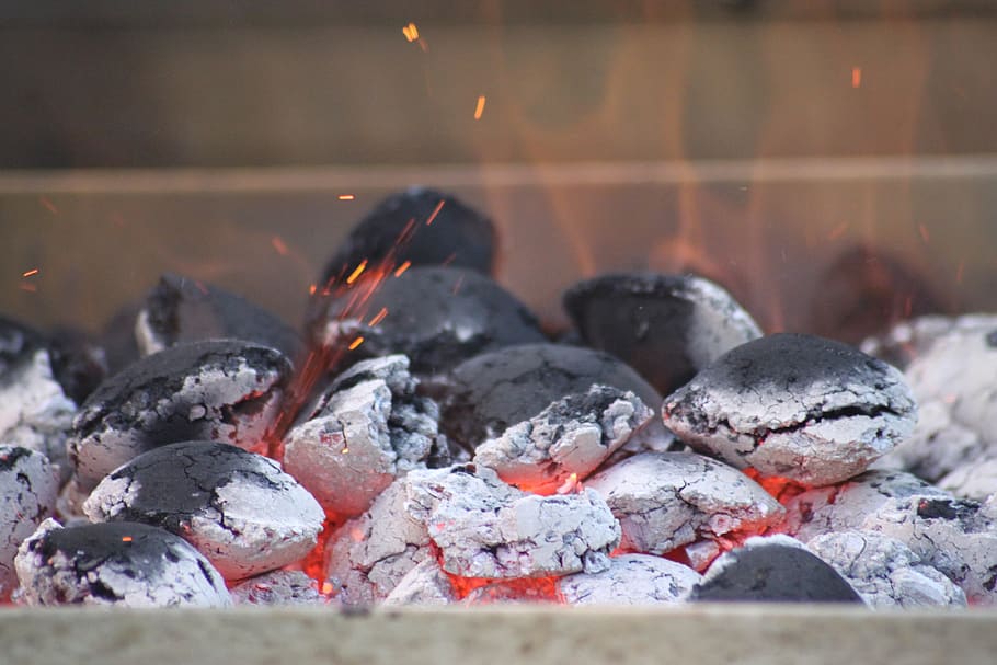 charcoal, briquettes, embers, barbecue, carbon, heat, hot, grill
