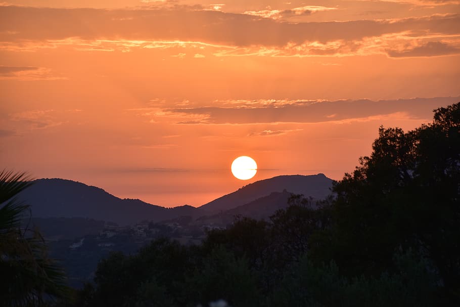 sunset, twilight, sky, panoramic, nature, mountain, evening HD wallpaper