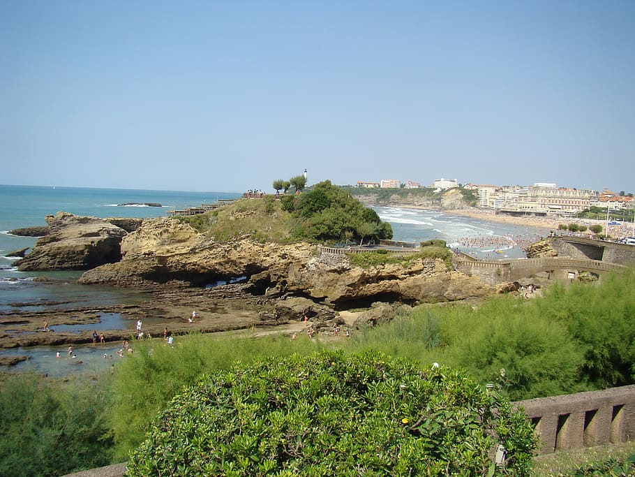 view, biarritz, summer, landscape, city, beach, sea, seaside HD wallpaper