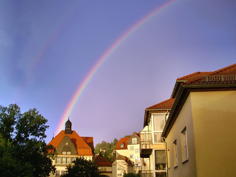 Rainbow, Nature, Background, City, building exterior, house HD wallpaper