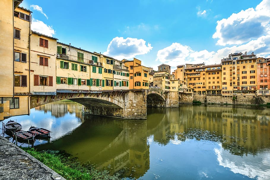 Arno, Firenze, Florence, Ponte Vecchio, italian, river, bridge, HD wallpaper