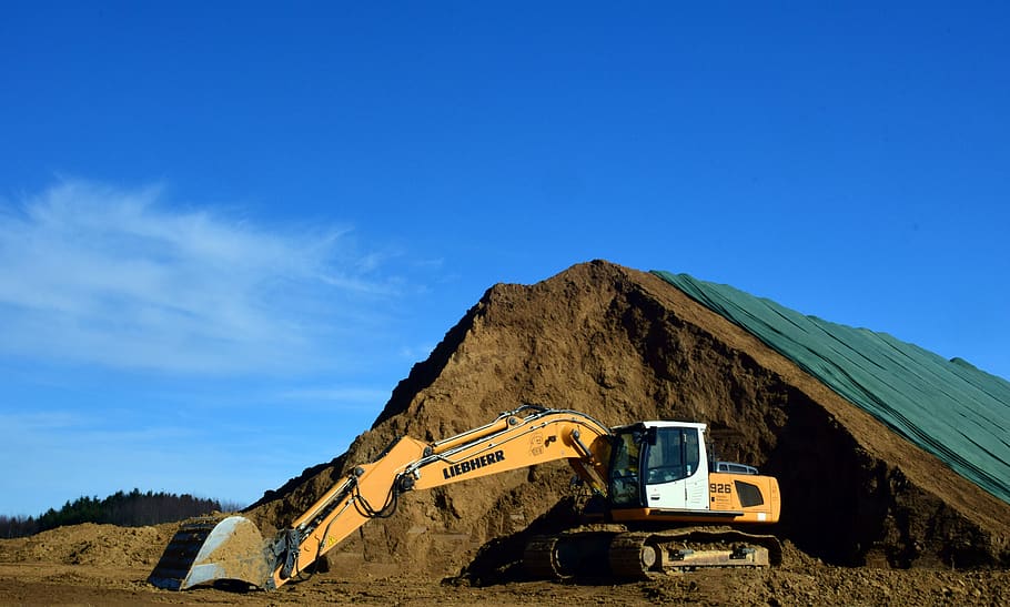 excavators, clay, open pit mining, sky, work, removal, shovel HD wallpaper