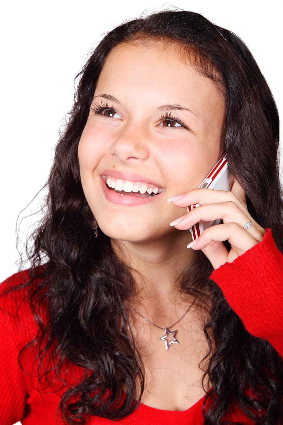 girl wearing red top, call, calling, cell, cellphone, cellular HD wallpaper