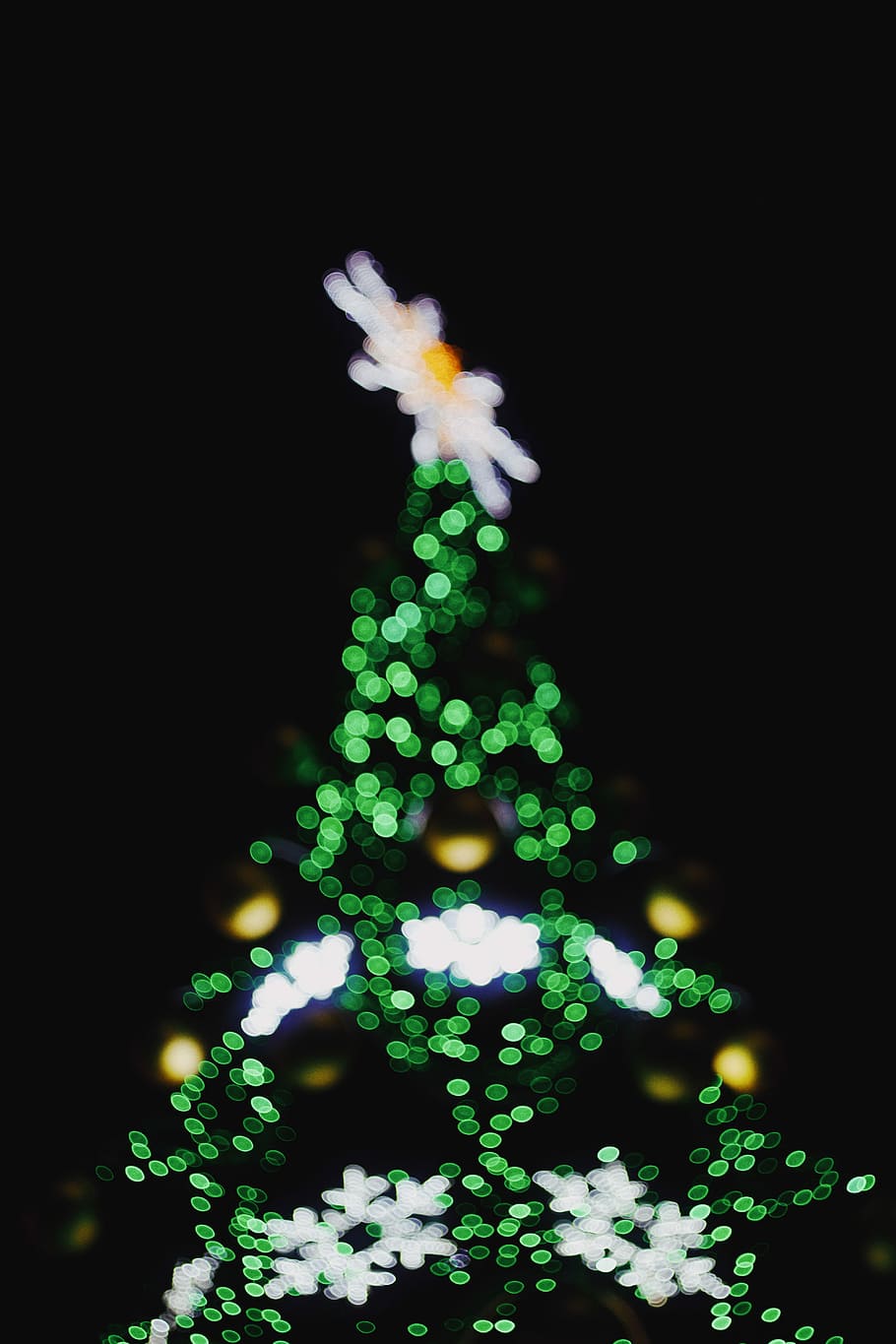 Christmas tree with string light, green bokeh light, lights, illuminated