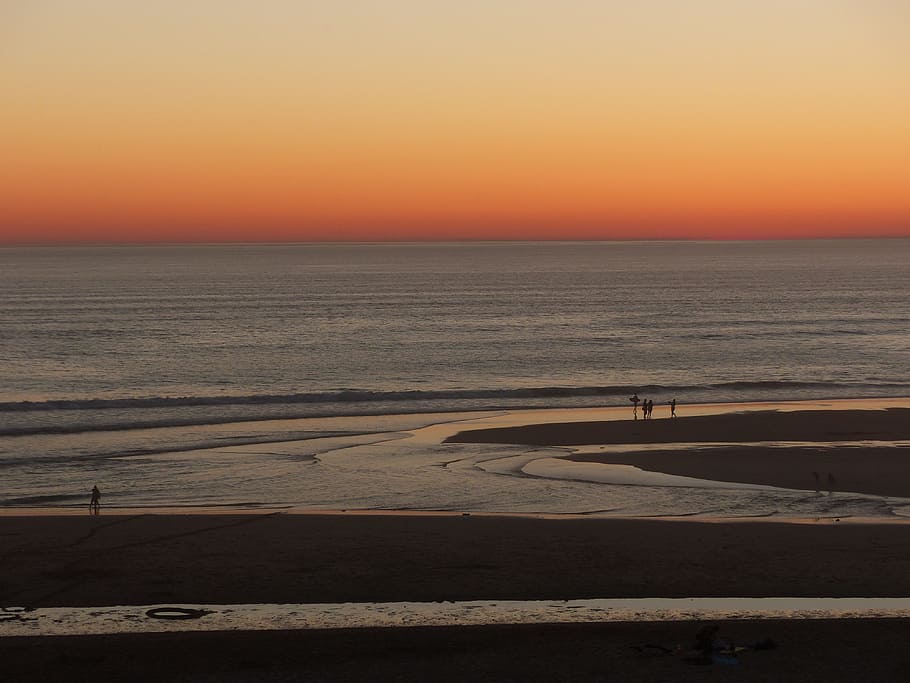 beach, setting, sunset, sea, sky, sand, lying, evening, twilight HD wallpaper