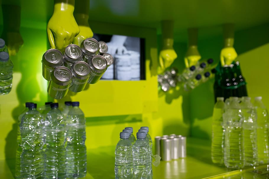 Various art installations at an exposition, design, gallery, bottle HD wallpaper