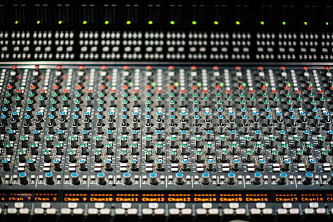selective focus photography of black and red audio mixer, black and green studio mixer HD wallpaper