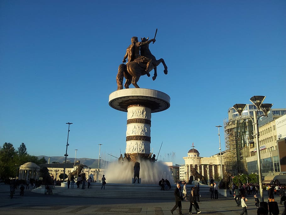 statue of man riding at horse, skopje, square, macedonia, alexander, HD wallpaper