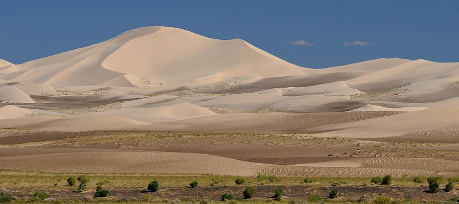 beige desert at daytime, mongolia, gobi, hot, dune, desert landscape