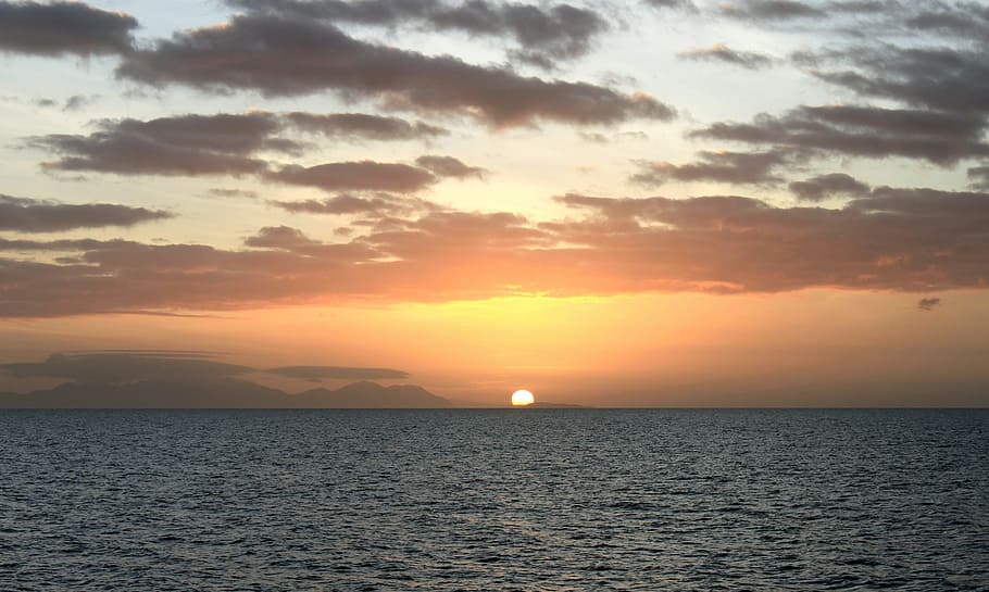 sunset, ocean, abendstimmung, romantic, horizon, dusk, back light HD wallpaper