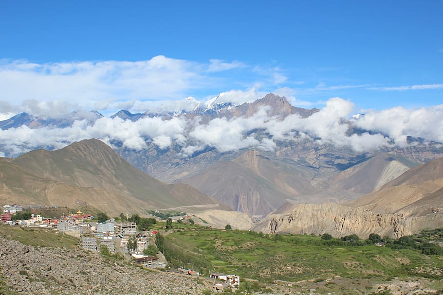 muktinath, valley, himalaya, nepal, mustang, mountain, sky, HD wallpaper