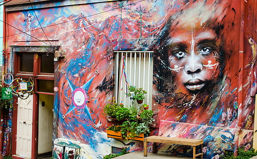 graffiti artwork of person's face, house, mural, window, painting HD wallpaper