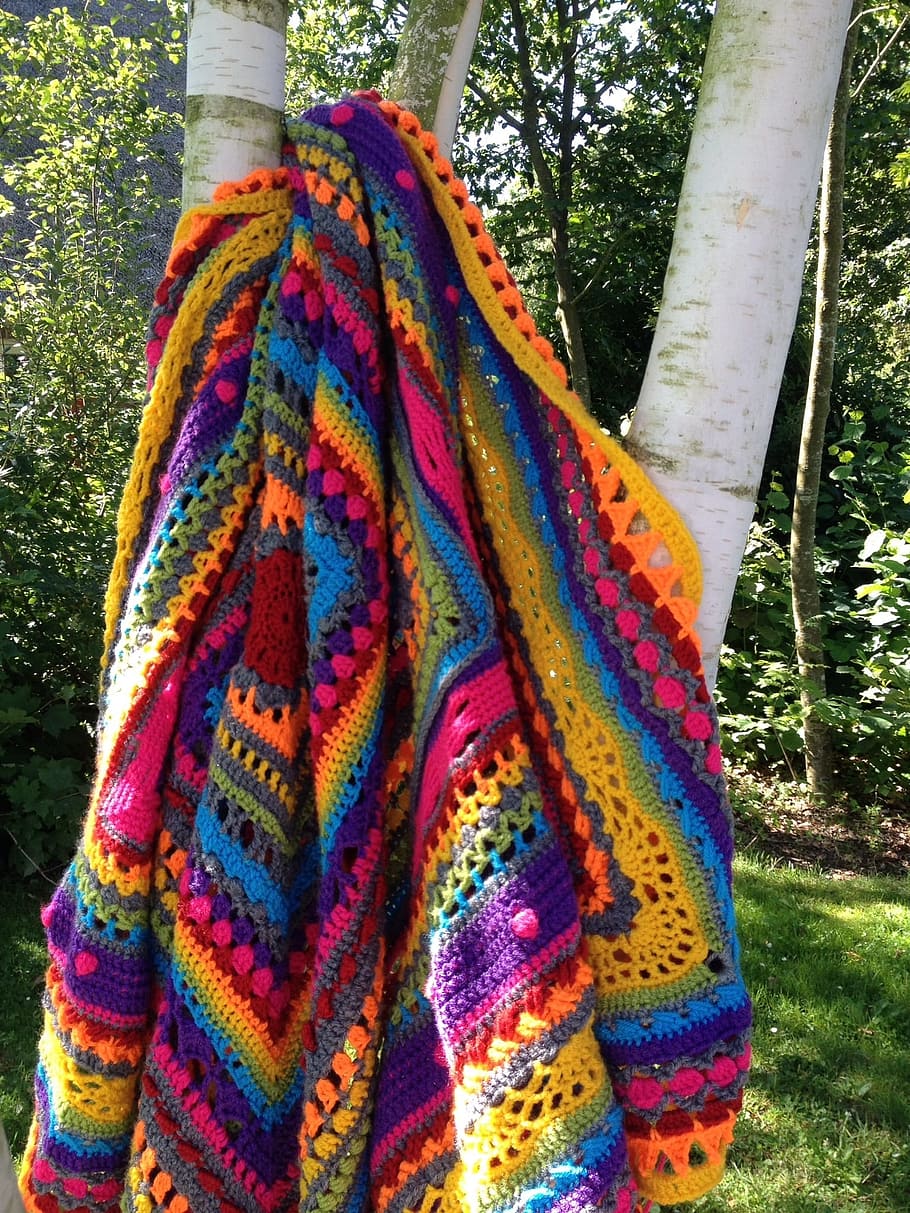 Blanket, Colors, Hooks, Hand, hand made, knitted fabric, multi colored, HD wallpaper