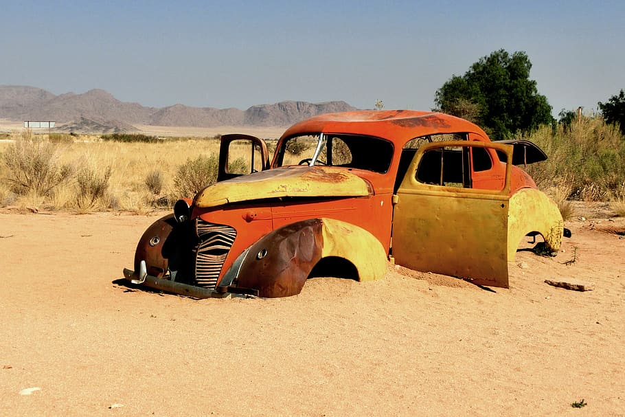 broken red car, auto, stainless, oldtimer, rusted, scrap, scrap car HD wallpaper